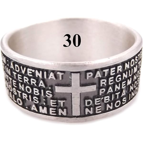 Anello Religioso Ave Maria In Argento 925: Fascia 10 Mm Con Preghiera In Rilievo, Finitura Lucida E Brunita, Regolabile - 5