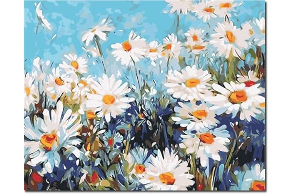 Fuumuui Pintura por Números Adultos y Niños Principiantes Incluye Pinceles y Pinturas Acrílicas 40 x 50 cm - Flores, Margaritas