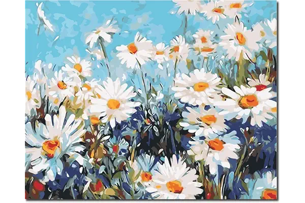 Fuumuui Pintura por Números Adultos y Niños Principiantes Incluye Pinceles y Pinturas Acrílicas 40 x 50 cm - Flores, Margaritas