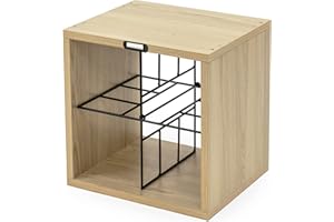 Compactor Botellero Rhone con forma de cubo para vinos, con capacidad para 16 botellas, fabricado en madera y acero, 36,5 x 29 x 36,3 cm, marrón/negro, RAN10332