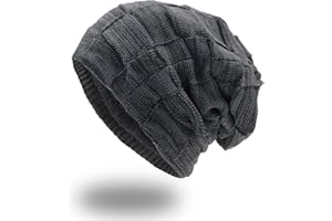 UPhitnis Mütze Beanie Herren Winter-Long Slouch Wintermütze Haube Herren-Beanie Damen mit Kariert Sehr Weichem Fleecefutter