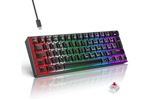 ‎TECURS TECURS Mechanische Gaming Tastatur, Mechanische Tastatur 60 Prozent QWERTZ Rote Schalter für PC Gamer und Arbeits, 61 Tasten Kabelgebundene Tastatur für PC Windows/PS5/PS4, Schwarz