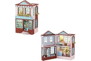 CUTE-EYFUD DIY Miniature Dollhouse Kit for Adults, Wooden Dolls House with LED Lights, Puzzle Craft Kit, for Women and Teens (Candy Shop)
