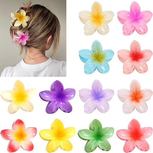 Blumen-Haarklammern Set – 6 Stück, Bunte Blüten, Kunststoff, 7 Cm (für Frauen & Mädchen, Für Dutt & Verschiedene Frisuren)