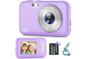 FLYFROST Macchina Fotografica Digitale, 1080P 44MP Fotocamera Digitale Compatta con Zoom Digitale 16X Flash e 1 Batterie, Questa Nuovo Ricaricabile Fotocamera per Bambini, Adulti, Principianti(Viola)