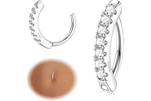 KRFY 925 Belly Bars Sterling Silver 14G Belly Button Bars CZ Paved Reverse Hoop Belly Ring Hypoallergenic Silver Clicker Belly Button Piercing Jewellery for Women Girls