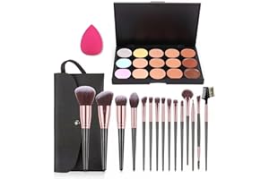 FantasyDay 15 Couleurs Pro Makeup Anti-Cernes Contouring Kit Crème Correcteur de Teint avec 15 Pinceaux Maquillage + 2 Puff - Full Coverage Concealer Palette pour Les Cernes, Masque les Imperfections