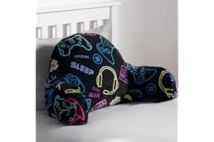 OHS Reading Pillow for Gaming, Cuddle Gaming Cushion Pillow Soft Cosy Supportive Teddy Fleece Cushion with Arms Backrest Cuddle Pillows Relaxing Comfy, Black