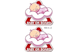 TLDSHOP® - Kit 2 Adesivi Baby on Board - per Auto - PVC Adesivo Resistente per Uso Esterno: (Rosa/Bimba)