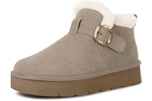 Dokela Bottes Hiver Femme Daim Suède Cuir Véritable Boots Chaud Fourrure Doublure Imperméable Confort Bottines de Neige Fermeture Chaussures Extérieur Antidérapant