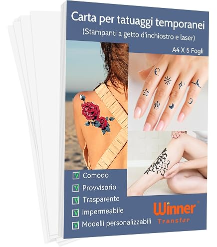 ZHOOGE – Kit Pratica Tatuaggi: Pelle Finta, Carta Transfer, Gel Crema – 10 Pezzi Silicone + 20 Fogli A4