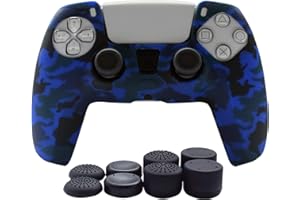 Hikfly Silicone Cover for PS5 Controller Skin Compatible with PS5 Controller Grips,Non-Slip Cover for PlayStation 5 Controller-1x Skins with 8 x Thumb Grip Caps)(Blue)