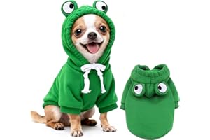 TENHCREEK Manteau Chien Sweat à Capuche Déguisements Chien Grenouille Vetement Chién Polaire Manteau Chién Hiver Sweatshirt pour Moyens et Petits Chiens de Compagnie Rigolo Grenouille Cosplay Chiot Costumes XXS