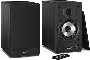SHARP CP-SS30(BK) 60W RMS (2 x 30W) 2-Wege aktive Regallautsprecher – Kabellose Studiomonitore mit Bluetooth v5.0 Audiostreaming, USB-Wiedergabe, optischem Eingang, AUX- und RCA-Eingang – Schwarz