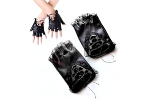 XCSJ Gants Punk En Cuir Pour Femmes Gants Motard Sans Doigts, Bord En Dentelle, Gants En Dentelle Punk Femme Cuir Pu Pour Fête Hip Hop Danse Pole Dance Cosplay Déguisements Festivals (Noir)
