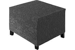 ele ELEOPTION Stretch Ottoman Covers, Square Footstool Cover, Velvet Jacquard Removable Washable Stretch Pouffe Cover Anti-Slip Dust-proof Ottoman Slipcover, Large (43-56cm), Dark Gray