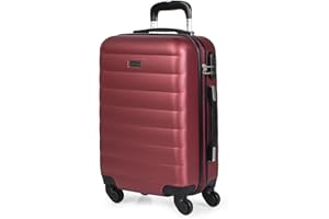 ITACA - Maleta de Cabina 55x40x20 - Maletas De Viaje Cabina Rígidas Trolley con 4 Ruedas Dobles para Avion Ligera Equipaje De Mano Candado de Combinación. Compatible Ryanair, Granate