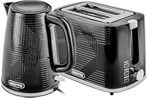 Geepas 1.7L 3KW Cordless Electric Kettle, 900W 2 Slice Bread Toaster Combo Set | 360° Rotational Base Concealed Heating & Otter Control 7 Level Browning Control Crumb Tray Premium Design, Black | Opus