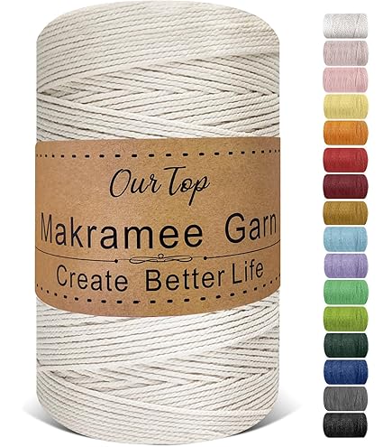 LEDENT Makramee Garn 2mm - 3x70m Set - Ecru, Dunkelbraun, Braun - 100% Recycelte Baumwolle