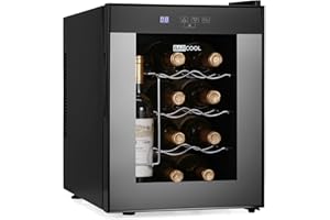 Barcool VINO12 – Table-Top Wine Fridge Black | 5-18°C | Wine Cooler | LED + Digital Display | Glass Door Drinks Cellar | Single-Zone