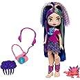 Mattel Cave Club Lumina Doll (8 – 10-in, Blue & Neon Hair) Posable Prehistoric Fashion Doll with Dinosaur Pet & Accessories, Gift for 4 Year Olds & Up​