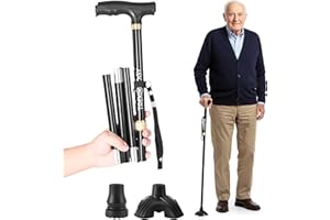 Trekology Foldable Walking Stick – Collapsible Folding Walking Stick for Men and Women with Quad Self-Standing Base, Non-Slip Handle & Lightweight Aluminum, Reliable Walking Sticks for Stability