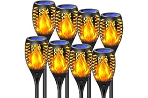 Marlrin Llama Solar Luces,8 Pack Luz de Llama Solar de Exterior Antorcha Luces Solares Lampara Solar Impermeables Auto ON/OFF llamas Danzantes Decoración Luces para Exteriores, Jardín, Pasillo