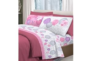BIANCHERIASTORE NEW STYLE AT HOME Set Lenzuola Letto Fantasia Palloncini Colorati | Completo in Cotone Made in Italy Stampa Multicolore| Lenzuolo sopra + sotto con Angoli + Federa/e double| - Singolo - Rosa