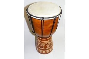 One World is Enough 30 cm Djembe - Hand Carved African Style Mid Size - Brown Mahogany Wood Drum