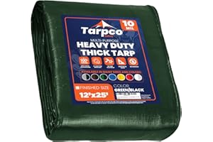 Tarpco Safety Lona de protección Lona Impermeable con Ojales, (3.65m X 7.65m, 190 g/m²) 10 Mil, Funda Protectora para Techo, Barco, Muebles, Jardín, Piscina, Coche, Verde/Negro