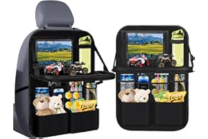 NOKWOCY Organisateur d'Auto Protection Siège Arrière Enfant, Protection Siège Voiture Enfant Large, Avec Table Rabattable, Porte Tablette Voiture Intégré, Multifonction Étanche, Nombreuses Poches - Noir