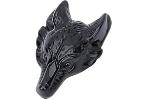 SUNNYCLUE Encantos de Cabeza de Lobo Colgantes Piedra de Obsidiana Natural Estatua de Lobos Tallada Mano Piedras Preciosas Curativas Estatuilla Cristales de Bolsillo con Orificio para Collares DIY