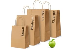 PWgoods Brown Paper Bags with Twisted Handles | 25 Pack | 120gsm Brown Kraft Paper | Medium 12 x 10 x 4.5" | Retail Lunch Party Gift | Medium Paper Bags