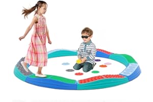 Yosamy Kids Balance Beam,Stepping Stones with Non-slip Textured Surface & Bottom Mats,Tactile Discs and Stackable Outdoor Indoor Obstacle Course for Toddler