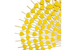 AUGOOG 200 Stück Cocktail Picks,Gelb Herz Cocktailspieße Bambus Cocktail Fingerfood Partypicker 12 cm Cocktail Sticks für Hochzeit Geburtstag Party Dekoration