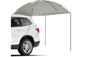 Outsunny Tente de Voiture Camping auvent pour hayon de Voiture abri Solaire auvent réglables en dôme Acier Polyester Haute densité 190T résistante aux UV Sac de Transport Inclus Gris