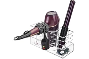 mDesign Uchwyt na narzędzia do pielęgnacji włosów do suszarki do włosów, płaskie żelazko, lokówka, prostownica - chrom/przezroczysty