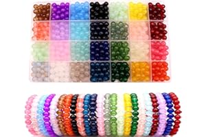 QTUIE Perline per Braccialetti 8mm Perline di Vetro per Bigiotteria fai da te 28 Colorate Set Perline Tonde per Fare Braccialetto Collane Gioielli Kit Braccialetti per Adulti Bambini (700Pcs)