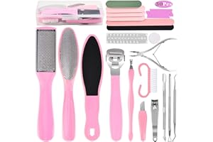 WHPAWH Foot File Pedicure Set, 30 in 1 Foot Files Foot Care Scrubber Kit Hard Skin Remover Feet Scrub for Women Men Salon or Home(Pink)