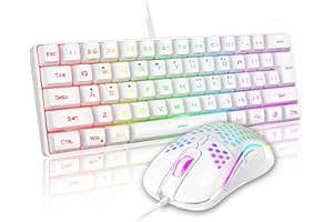 RedThunder 60 % Gaming-Tastatur und Maus, ultrakompakt, 61 Tasten, RGB-Mini-Tastatur mit Hintergrundbeleuchtung, leichte 7200 DPI, optische Waben-Maus, RGB-Gaming-Set für PC, PS5, Xbox-Gamer (weiß)