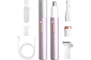 GiReich Nasenhaartrimmer, 4 in 1 Professioneller USB Wiederaufladbarer Nasenhaarschneider, Präzisions Frauen Augenbrauen- und Gesichtshaartrimmer, IPX7 Wasserdichte Doppelklinge, Einfache Reinigung