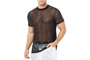 Casey Kevin Mäns Muskel Transparent T-shirt Sexig Muskelkortärmad Kortärmad Skjorta med Fisknät Nättopp för Klubbfest