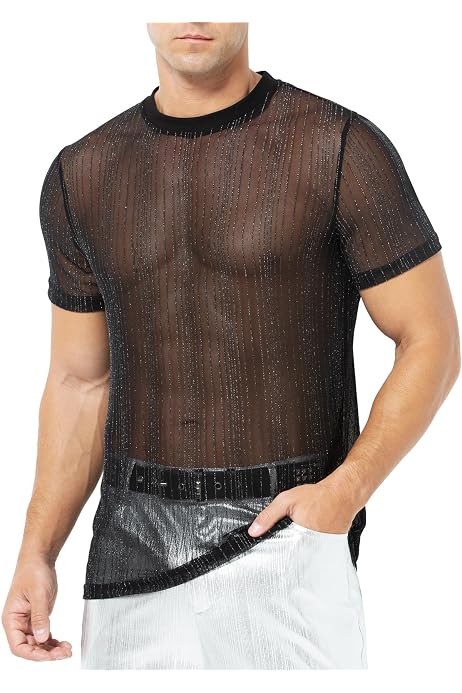Débardeur Homme Résille Brillant - Haut Transparent Sans Manches, Strass, Pour Fête, Club