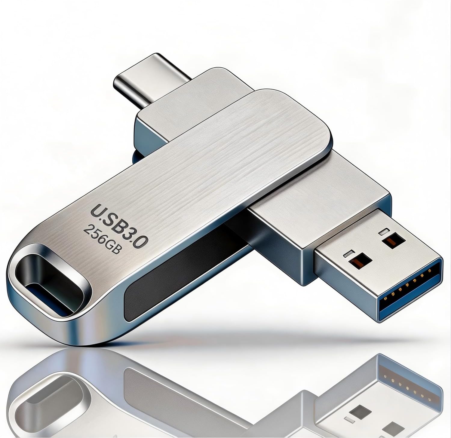 Memoria USB C 256 GB,USB 3.0,Dual Drive Pendrive Tipo C y USB OTG Interfaces duales,Plata Carcasa de Metal Elegante y Duradera,Compatible con Smartphones, Android, iOS,PC, Mac