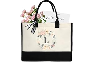DWDC Bolsa de lona con 26 letras A-Z, bolsa de regalo personalizada, adecuada para bodas, cumpleaños, playa, vacaciones, es un gran regalo para mujeres, mamás, maestras, amigas, damas de honor