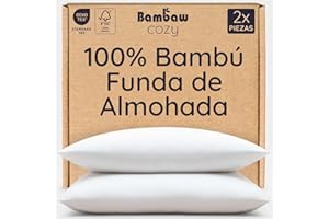 Bambaw Fundas Almohada 50x75 cm Bambu, Pack de 2, Sábanas de Verano Enfriadoras y Antiacaros, Sabanas Bambú Sostenible, Sabana Bambu Antiarrugas y Antiacne, Funda de Almohada 75x50 cm (Blanco)