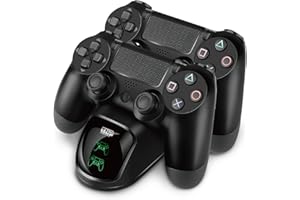 TNP PRODUCTS TNP Estación de carga para controlador PS4, Cargador doble con cable USB e indicador LED para controlador inalámbrico Sony PlayStation 4, PS4 Pro, PS4 Slim, Color Negro