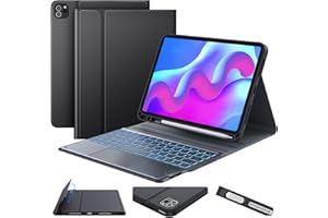 ‎EARTO Earto für iPad Air 11 Zoll Hülle mit Tastatur 2025/2024(M3/M2), 7-Farbige Beleuchtung, QWERTZ-Tastatur mit Touchpad für iPad Pro 11, Air 5/4 10.9, Schwarz