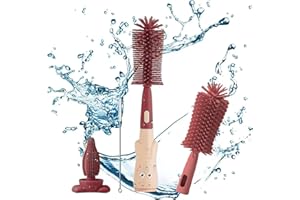 QXNDXQ Scovolino Biberon in Silicone, Spazzola per Biberon, Spazzola Capezzoli, Spazzola per Cannucce, 3 in 1 Spazzola per la Pulizia di Biberon e Ciuccio in Silicone Rosa