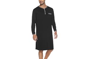 Yukiuiny Chemise de Nuit Homme Coton Pyjama Manches Longues Manches Courtes Hauts de Pyjama Homme Tee-Shirt Long Col Rond avec Boutons Vêtements d'Intérieur T-Shirt Grande Taille Douce Confortable
